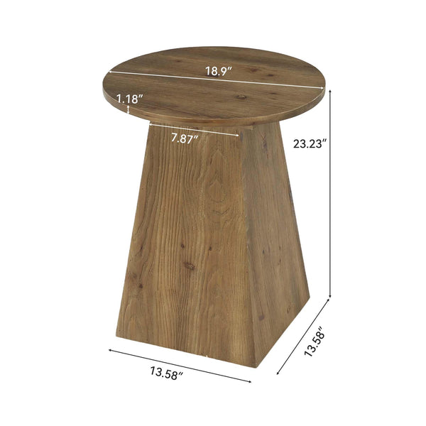 Round Solid Wood End Table with Trapezoid Base