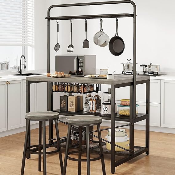 Kitchen Island with Storage & Bakers Rack