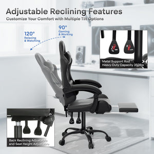 Ergonomic Gaming Chair with Footrest, Headrest & Lumbar Support