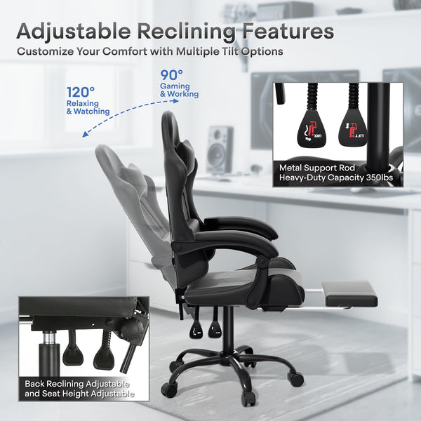 Ergonomic Gaming Chair with Footrest, Headrest & Lumbar Support