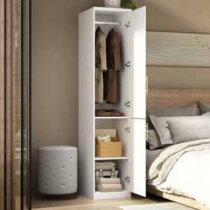 Slim Wardrobe Armoire with 2 Doors, Shelves & Hanging Rod