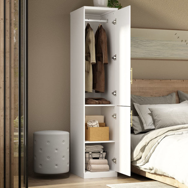 Slim Wardrobe Armoire with 2 Doors, Shelves & Hanging Rod