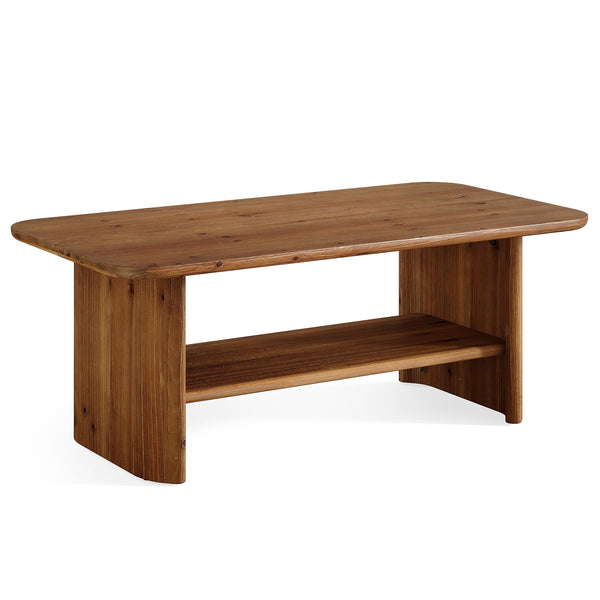 Solid Wood Coffee Table with 2-Tier Storage