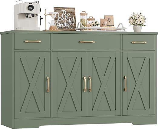 55" Farmhouse Buffet Cabinet with Drawers, Doors & Shelves