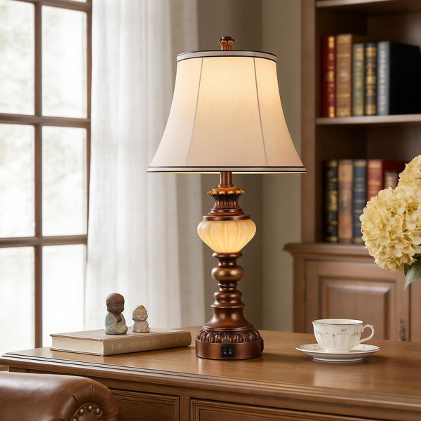 Farmhouse Tall Table Lamps Set of 2 with Nightlight & USB Ports