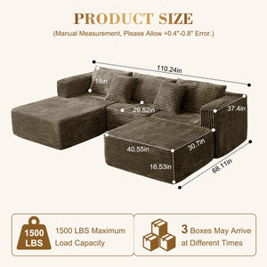 110" Modular Sectional Sofa with Ottoman