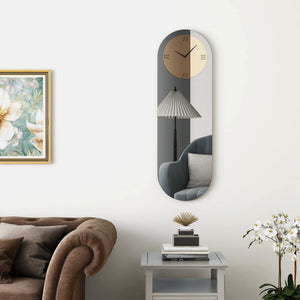 Large Oval Mirror Wall Clock – Black, 13"W x 39"H