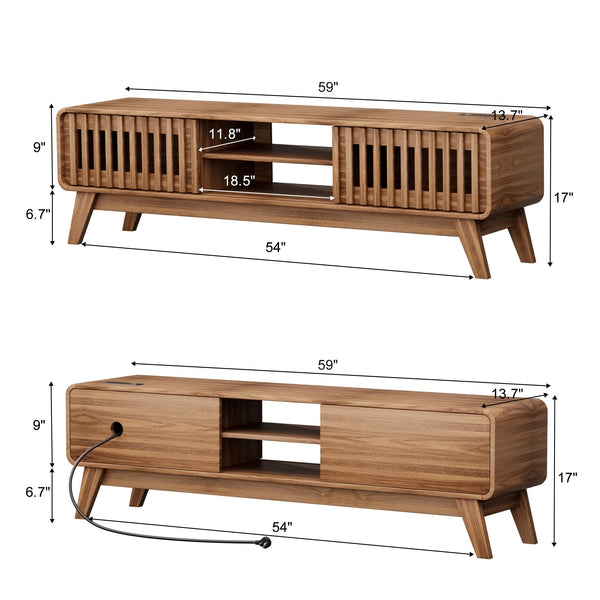 Mid-Century Modern TV Stand with Power Outlet – Fits TVs Up to 65"