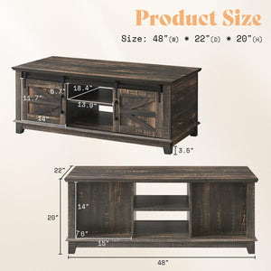 3-Piece Farmhouse Living Room Table Set with Sliding Barn Doors & Charging Station