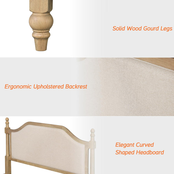 Queen Size Platform Bed Frame with Upholstered Headboard