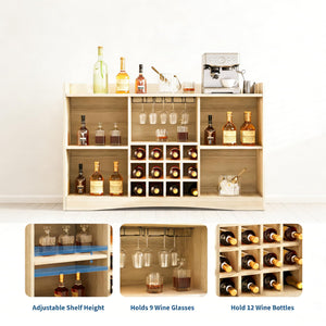 47" Fluted Wine Bar Cabinet with Glass Holder & Wine Rack