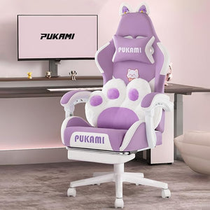 Kawaii Cat Gaming Chair with Footrest & Recliner