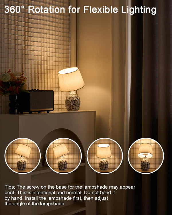 13" Small Ceramic Cordless Table Lamp with Remote, Timer & RGB