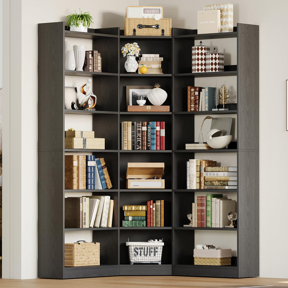7-Tier Corner Bookshelf with Storage