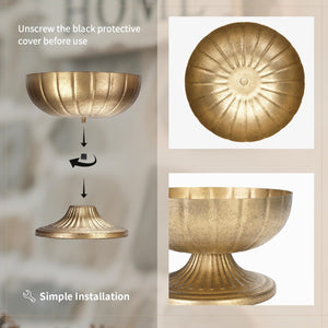 Gold Compote Vase for Centerpiece – Distressed Brass Pedestal Bowl