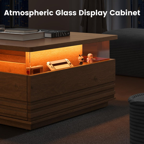 Square Fluted Coffee Table with LED Lights and Storage