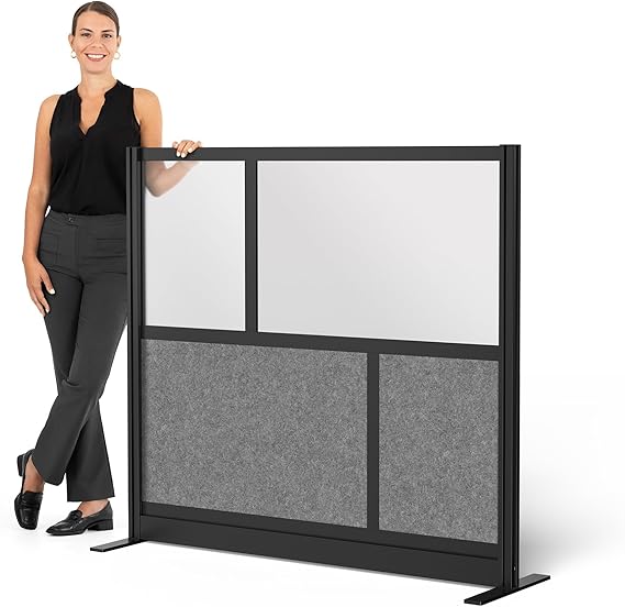 Modular Office Partition Wall with Frosted Acrylic & Sound-Absorbent Panels