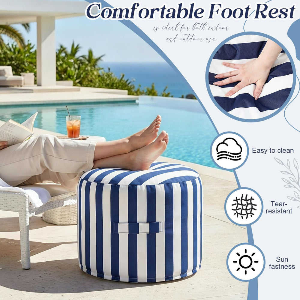 Round Outdoor Ottoman Pouf Footstool with Handle