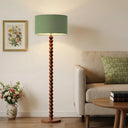 61" Beaded Wood Floor Lamp with Linen Shade