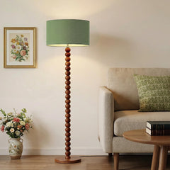 61" Beaded Wood Floor Lamp with Linen Shade