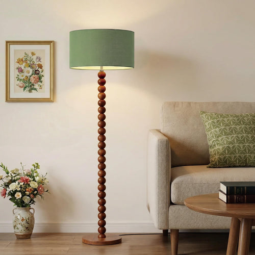 61" Beaded Wood Floor Lamp with Linen Shade