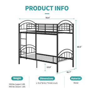 Twin Over Twin Metal Bunk Bed – 2-in-1 Convertible with Guardrails