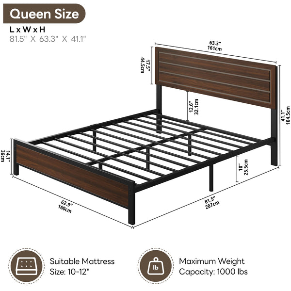 Queen & King Platform Bed Frame with Headboard | Mid-Century Modern