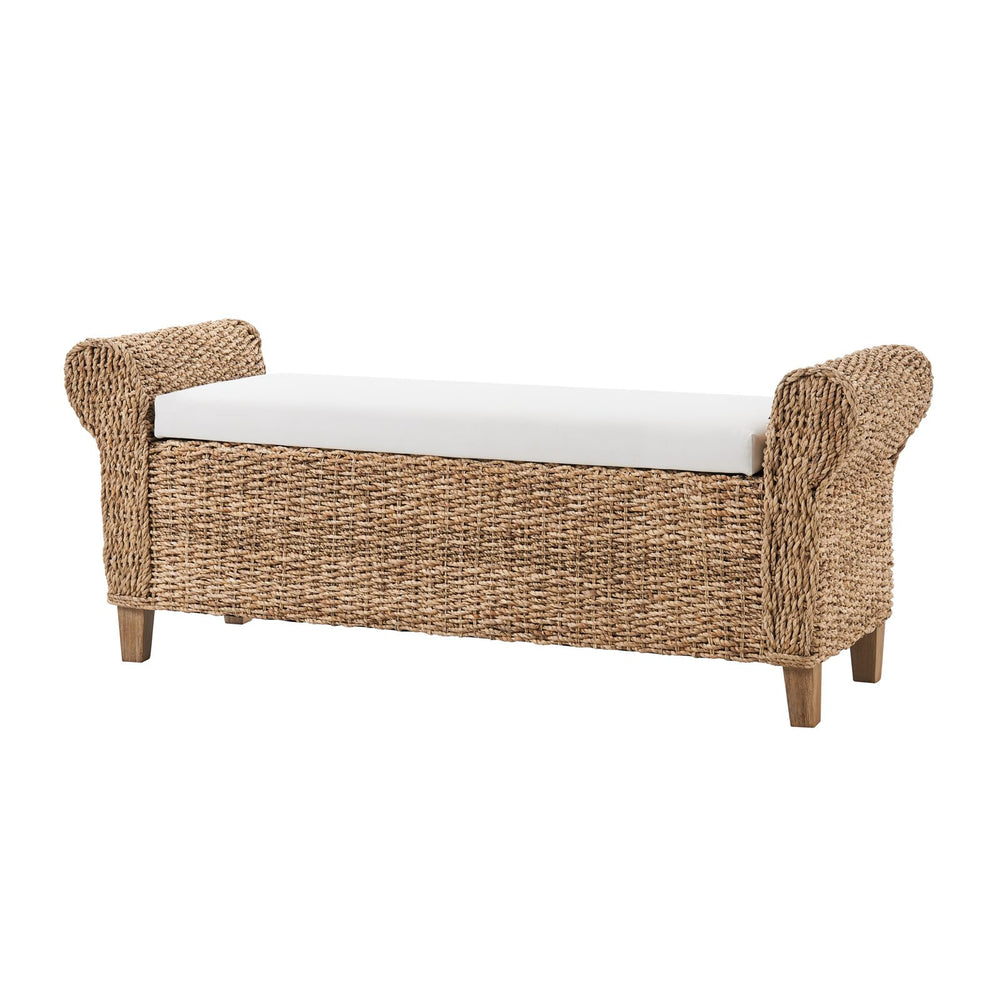 Rattan Storage Bench with Rolled Armrests
