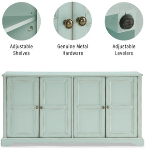 Sideboard Buffet Cabinet with Storage — Distressed Seafoam Blue