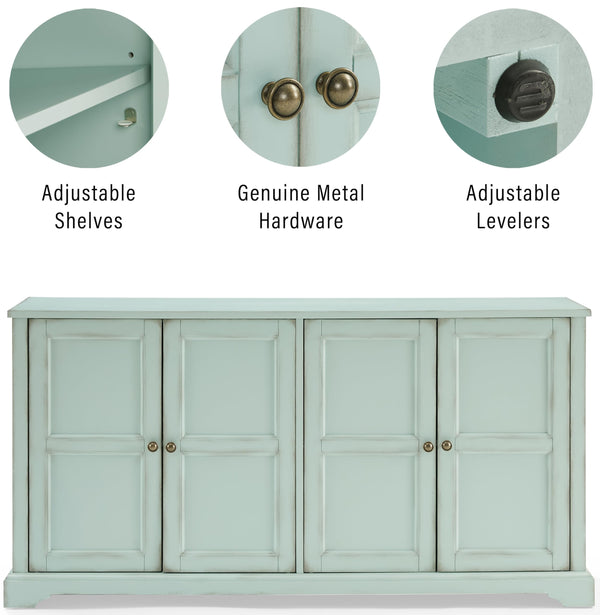 Sideboard Buffet Cabinet with Storage — Distressed Seafoam Blue
