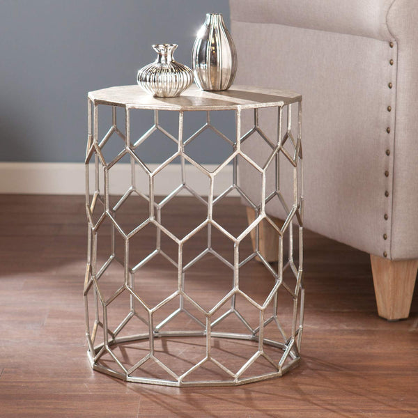 Honeycomb Metal Round Accent Table