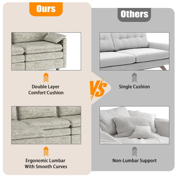 Modular Sectional Sofa with Ottoman – L-Shaped Cloud Couch, Deep Seat, Chenille Fabric