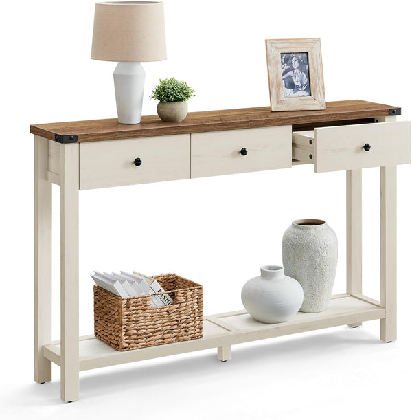 Console Table with 3 Drawers and Open Shelf – Farmhouse Entryway Sofa Table