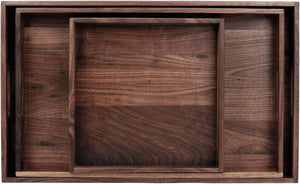 Walnut Wood Ottoman Serving Tray Set of 3 with Handles