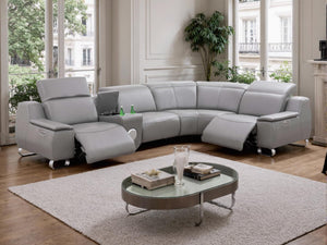4-Seat Leather Electric Recliner Sectional Sofa with USB Charging & Bluetooth