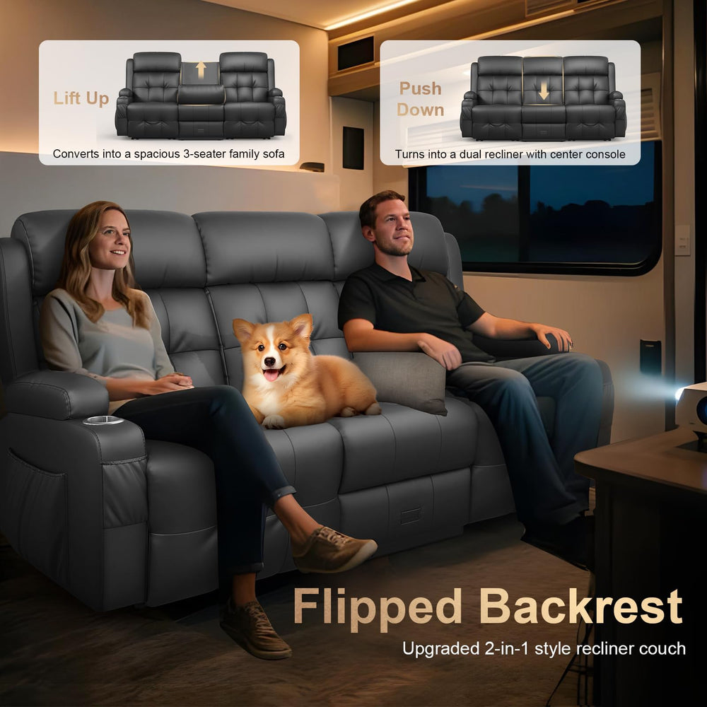 2-in-1 Convertible Recliner Loveseat Sofa with Massage & LED Lights