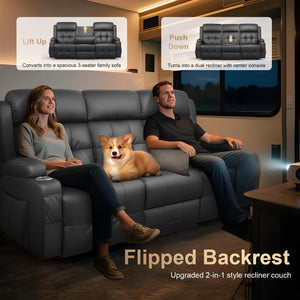 2-in-1 Convertible Recliner Loveseat Sofa with Massage & LED Lights