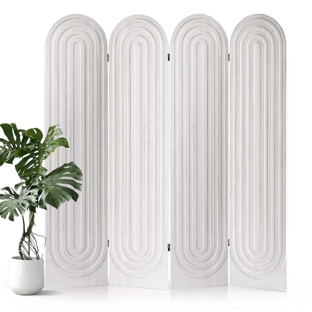 4-Panel Arched Wood Room Divider Folding Privacy Screen