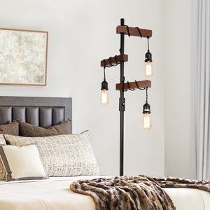 Wood Floor Lamp with Dimmable 3-Head Design