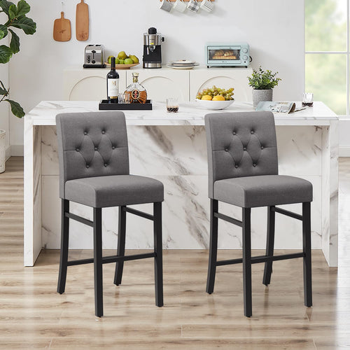 Counter Height Bar Stools with Back – Upholstered Button-Tufted Kitchen Island Stools