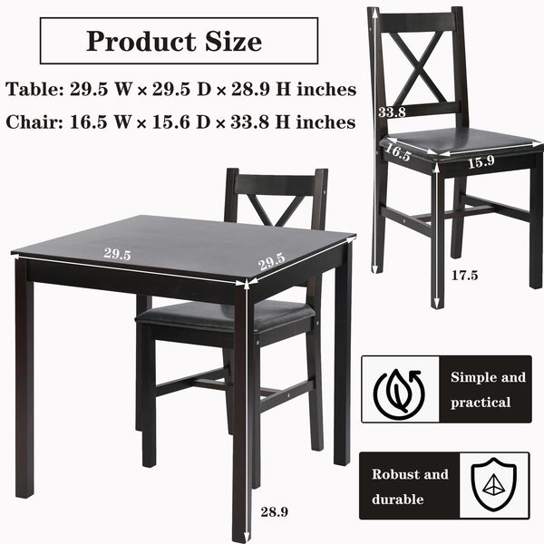 3-Piece Solid Wood Dining Table Set with Upholstered Chairs