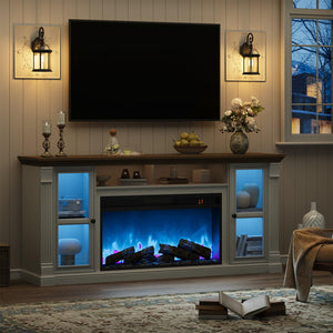 70" Farmhouse TV Stand with 36" Electric Fireplace & LED Lights