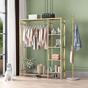Gold Freestanding Clothing Rack with Shelves