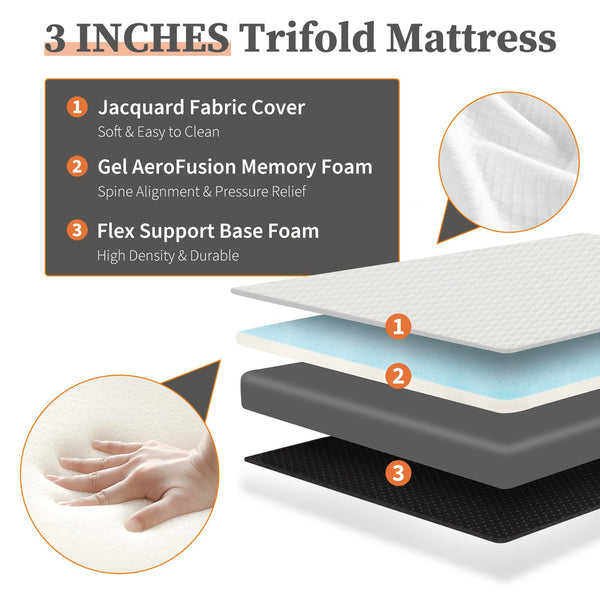 Tri-Fold Memory Foam Mattress – Full Size Foldable Floor Mat