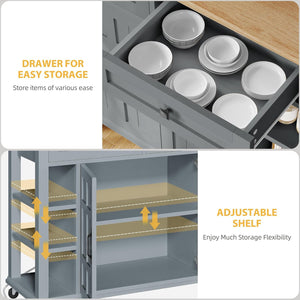 Rolling Kitchen Island with Drop Leaf & Power Outlet