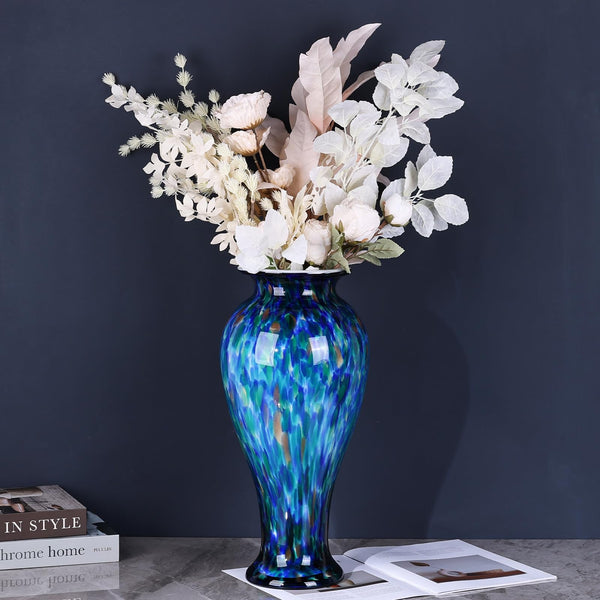 20-Inch Hand-Blown Glass Vase | Wide Mouth Floor Vase