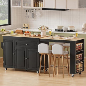 Expandable Kitchen Island on Wheels with Storage