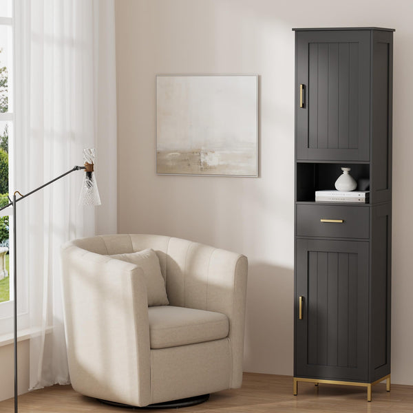 Tall Bathroom Storage Cabinet with Adjustable Shelves and Doors