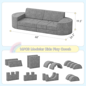 Modular Kids Play Couch – 68" Convertible Foam Sofa