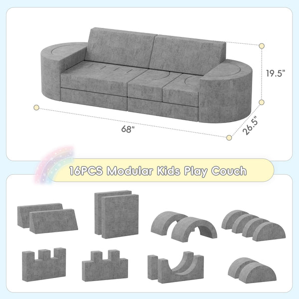 Modular Kids Play Couch – 68" Convertible Foam Sofa